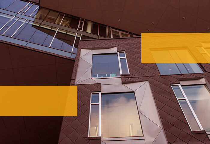 Photo of the Gates-Hillman Center with overlaid yellow rectangles.