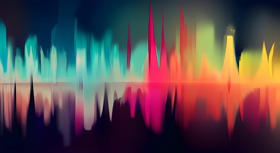 An abstract image representing a soundwave using a wide variety of colors