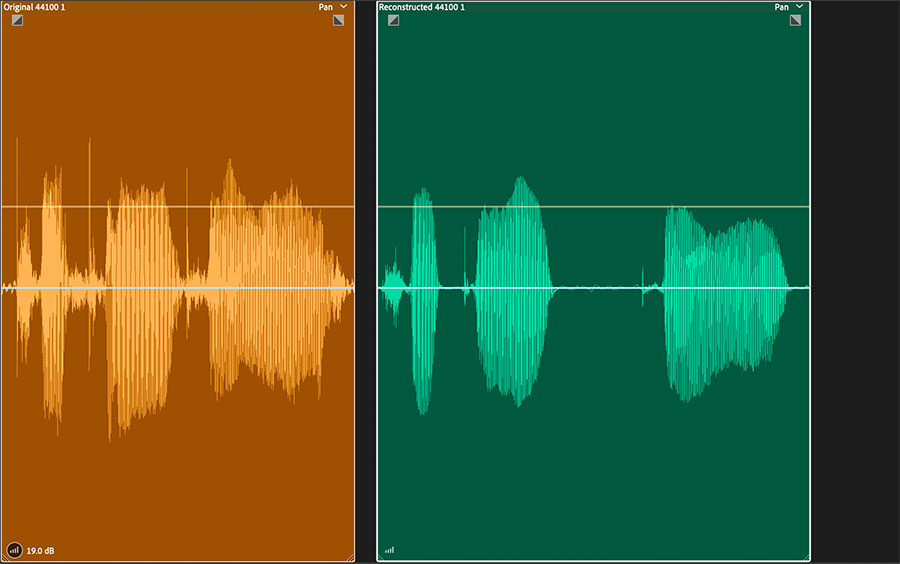 Visual representation of sound waves in orange and green